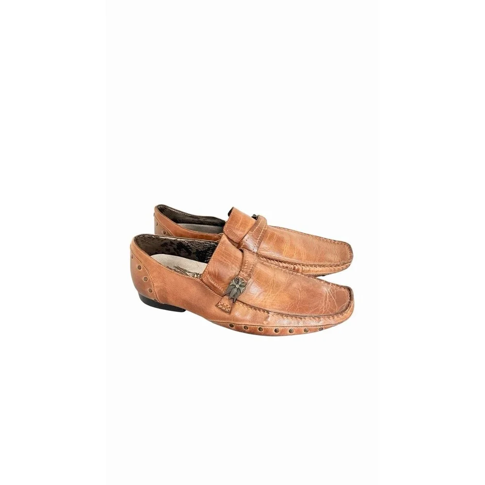 Lounge By Mark Nason Tan Leather Studded Casual Loafers US 10.5 Classic Stylist
